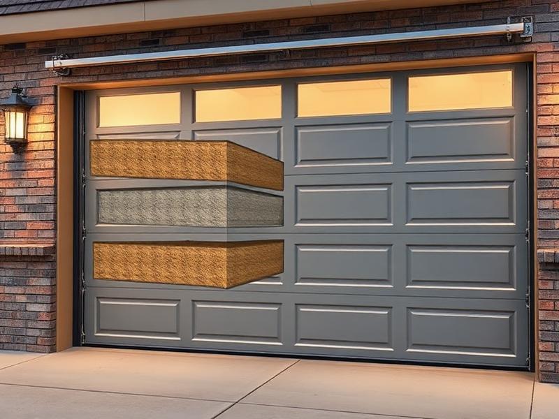 Cross-section view of insulated garage door showing R-value layers